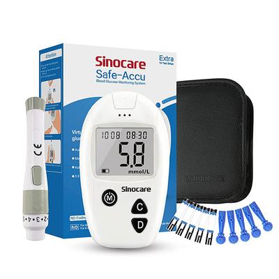 Sinocare Safe Accu Blood Sugar Monitor Test Kit (Test Strips 10's + Lancets 10's) 1's - Blood Glucose Monitors/Strips