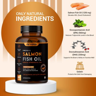 Nirvasa Omega 3 Salmon Fish Oil (Triple Strength) Capsule (Pack of 2 x 60's) 1's - Omega Fish Oil Fatty Acids