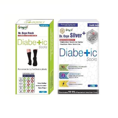 Dr. Oxyn Fresh Diabetic Socks (1 Pair) + Dr. Oxyn Silver+ N9 Pure Silver Diabetic Socks (1 Pair) - Diabetes Care (Ayush)