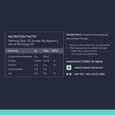 Nutrabay Pure Creatine Monohydrate Amino Acid Powder - Unflavoured 100 gm - Amino Acids