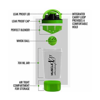 MuscleXP Power XP Gym Shaker - Transparent & Green 700 ml - Workout Essentials