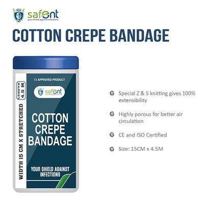 Safent Cotton Crepe Bandage (15 cm X 4.5 m) - Bandages & Dressings