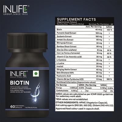 Inlife Biotin Vegetarian Capsules 60's - Hair & Skin
