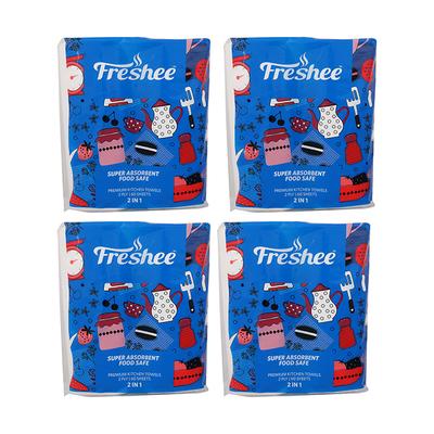 Freshee 2 in 1 Super Absorbent Food Safe 2 Ply Premium Kitchen Towels (Pack of 4) - Tissues & Wipes