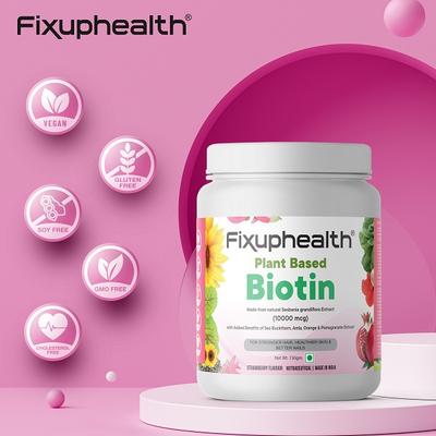 FixUpHealth Plant Based Biotin - Strawberry Flavour 150 gm - Hair & Skin