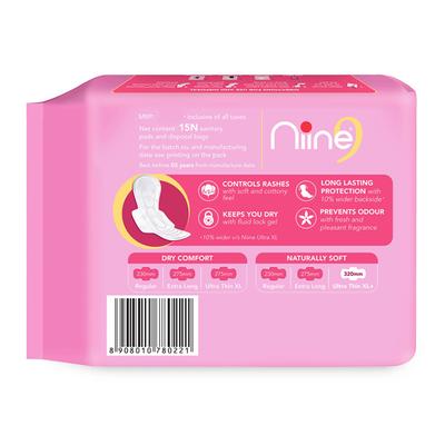 Niine Naturally Soft Sanitary Pads with Biodegradable Disposal Bags - Ultra Thin XL+ 15's - Sanitary Napkins