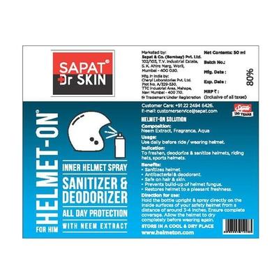 Sapat Dr Skin Helmet-on Inner Helmet Spray - For Him 50 ml - Personal Care (Ayush)