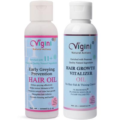 Vigini Natural Actives Hair Growth Vitalizer Oil 100 ml + Early Greying Prevention Hair Oil 100 ml - Hair Serums