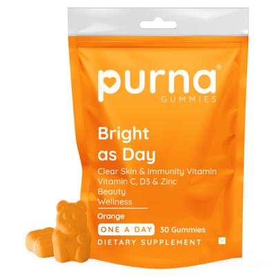 Purna Gummies Vitamin C Orange and Zinc for Adults and Kids, Immunity Boost, Skincare 30's - Vitamin C