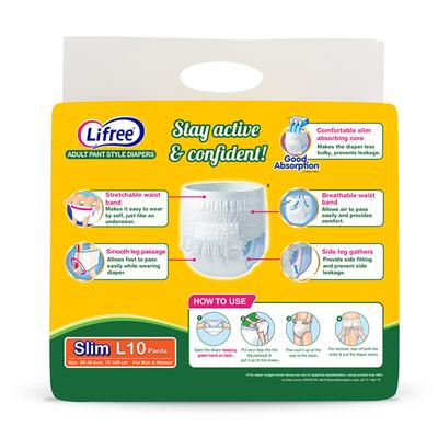 Lifree Slim Absorb Diaper Pants - Slim (L) 10's - Adult Diapers & Pads