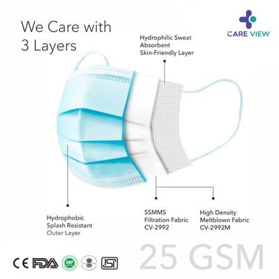Care View 3 Ply Disposable Surgical Face Mask With Nose Pin - Blue 100's - Face Mask