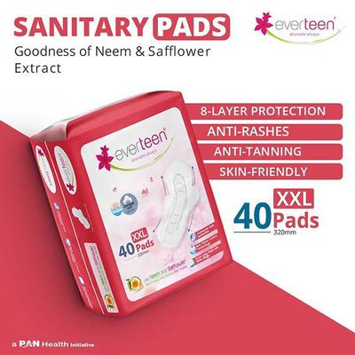 everteen XXL Sanitary Napkin Pads with Cottony-Soft Top Layer for Women, Enriched with Neem and Safflower - 1 Pack (40 Pads, 320mm) 1's - Sanitary Napkins