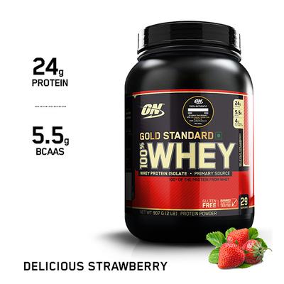 Optimum Nutrition (ON) 100% Whey Gold Standard Powder - Delicious Strawberry 2 lb - Whey Proteins