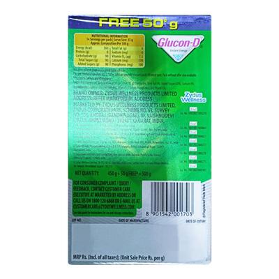 Glucon-D Instant Energy Powder - Regular (Refill) (450 gm + Free 50 gm) - Energy Drinks