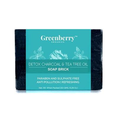 Greenberry Organics Soap Brick - Detox Charcoal & Tea Tree Oil 150 gm - Soaps