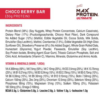 RiteBite Max Protein Ultimate Choco Berry Bar (Pack of 6 x 100 gm) - Nutritional Bars