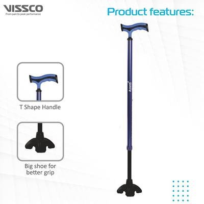 Vissco Avanti Plus T Shape Aluminum Walking Stick With Big Shoe - Wheelchairs & Walking Sticks