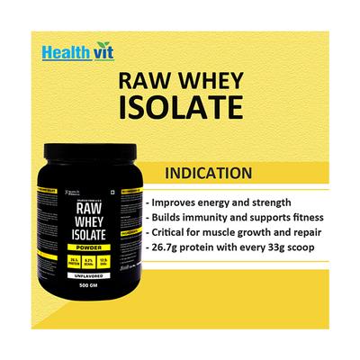 Healthvit Raw Whey Isolate Protein Powder - Unflavored 500 gm - Whey Proteins