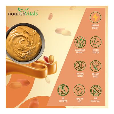 NourishVitals Original Peanut Butter (Creamy with Omega-3) - Unsweetened 750 gm - Nutritional Bars
