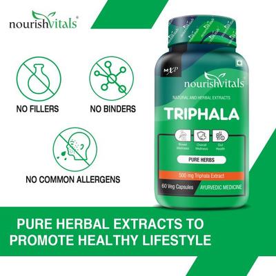 NourishVitals Triphala 500 mg Veg Capsule 60's - Herbal Dietary Supplement