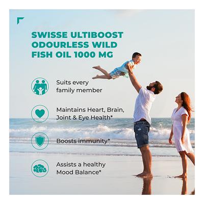 Swisse Ultiboost Odourless Wild Fish Oil 1000 mg Capsule 200's - Omega Fish Oil Fatty Acids