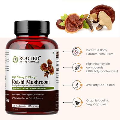 Rooted Active Naturals Reishi Mushroom Veg Capsule 120's - Pure Herbs