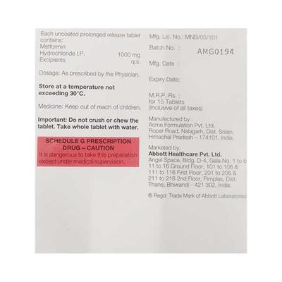 ABOMET SR 1000mg Tablet 15's - Diabetes-Ant