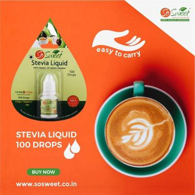 So Sweet 100% Natural Sugarfree Sweetener Stevia Liquid (Pack of 10) 1000 Drops 50 ml - Sugar Substitute