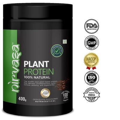 Nirvasa 100% Natural Plant Protein Powder - Chocolate 400 gm - Protein Drink