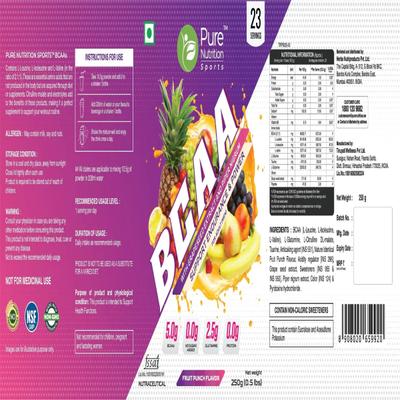 Pure Nutrition BCAA Powder - Fruit Punch Flavor For Adult (Men) 250 gm - Bcaa Supplements