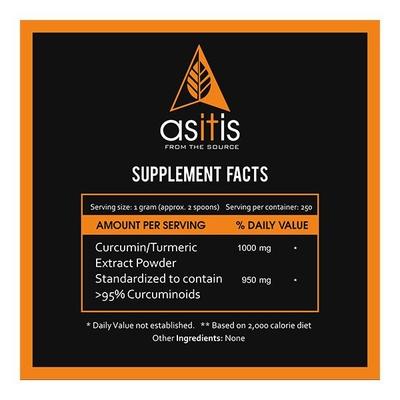 AS-IT-IS Nutrition Curcumin (Turmeric Extract) Powder 250 gm - Herbal Dietary Supplement