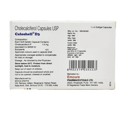 CALOSHELL D3 Capsule 4's - Supplements-Vit