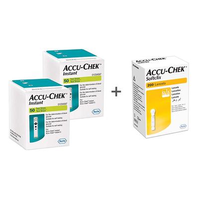 Accu-Chek Instant Test Strips (Pack of 2 x 50's) + Accu-Chek Softclix Lancet 200's - Blood Glucose Monitors/Strips