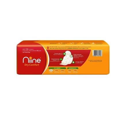 Niine Dry Comfort Sanitary Pads with Biodegradable Disposable Bags - Regular (Pack of 5 x 6's) - Sanitary Napkins