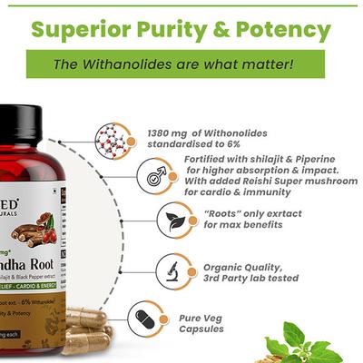 Rooted Active Naturals Ashwagandha Root with Reishi Mushroom Veg Capsule 120's - Ashwagandha