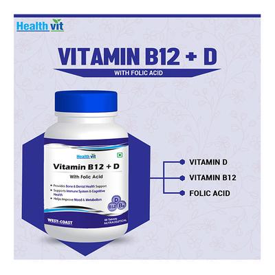 Healthvit Vitamin B12 + D3 with Folic Acid Tablet 60's (N) - Multi-Vitamins
