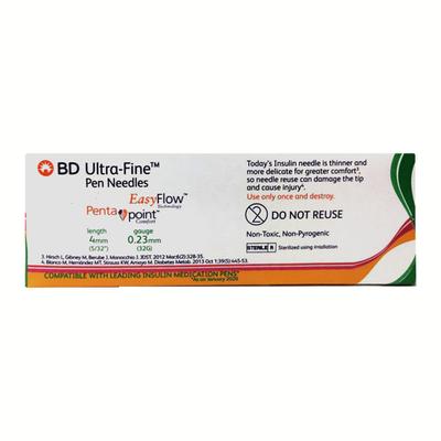 BD Ultra Fine Penta Point Pen Needles (4mm/0.23mm)(32G/5/32) 5's - Syringes And Needles
