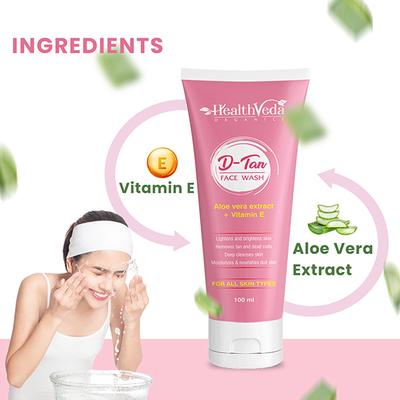 Health Veda D Tan Face Wash - Aloe Vera Extract + Vitamin E 100 ml - Face Washes