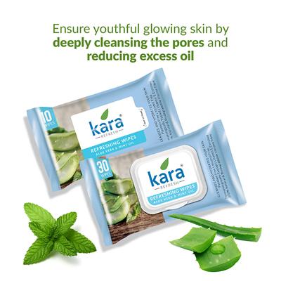 Kara Refreshing Face Wipes - Aloe Vera & Mint Oil 30's - Facial Wipes & Tissues