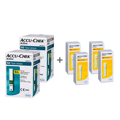 Accu-Chek Active Test Strips (Pack of 2 x 50's) + Accu-Chek Softclix Lancets (Pack of 4 x 25's) - Blood Glucose Monitors/Test Strips