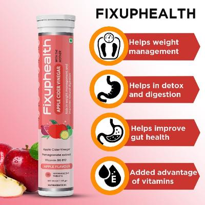 FixUpHealth Apple Cider Vinegar Effervescent Tablet - Apple Flavour (Pack of 4 x 20's) - Apple Cider Vinegars