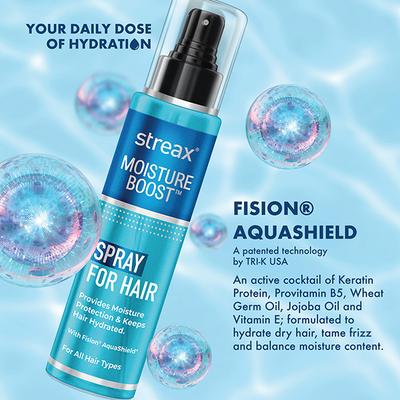 Streax Moisture Boost Spray Hair Serum for Women & Men I Hydrating, Frizz Free , Smooth & Silky finish I With Fision AquaShield 100 ml - Hair Serums