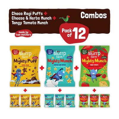 Slurrp Farm Mighty Puff Snacks - Assorted Flavours (Pack of 12) - Nutritional Bars
