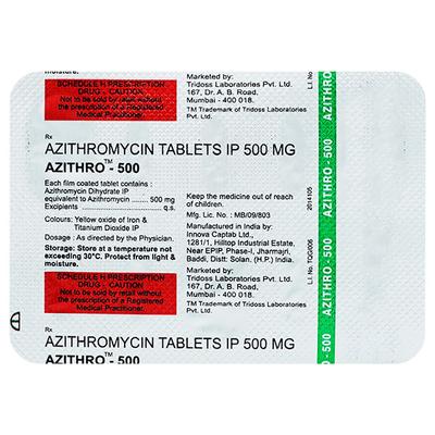 AZITHRO 500 Tablet 3's - Bacterial Infections-Mac