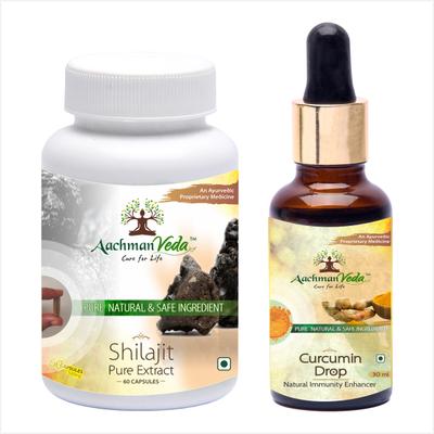 Aachman Veda Shilajit + Pure Extract Capsule 60's & Aachman Veda Curcumin Drops 30 ml (Free) 1's - Speciality Medicines