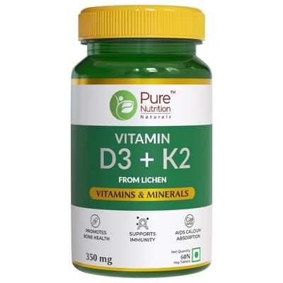 Pure Nutrition Vitamin D3 + K2 Vitamin & Minerals 350 mg Veg Tablet 60's - Multi-Vitamins
