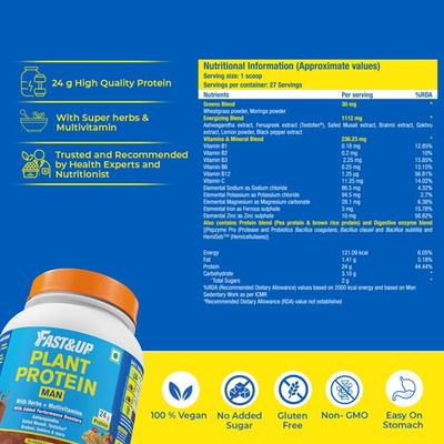 Fast&Up Plant Protein Powder for Men - Chocolate Flavour 1000 gm - Sexual Care