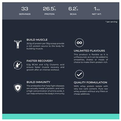 Nutrabay Pure Isolate Whey Protein Powder - Unflavoured 1 kg - Whey Proteins