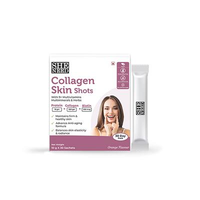 SheNeed Collagen Skin Shots Sachet - Orange (Pack of 30 x 10 gm) - Hair & Skin