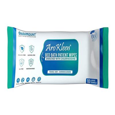 AroKleen Bed Bath Patient Wipes - Chlorhexidine (240 mm x 320 mm) (Pack of 10 x 10's) 1's - Drapes,Caps & Gowns
